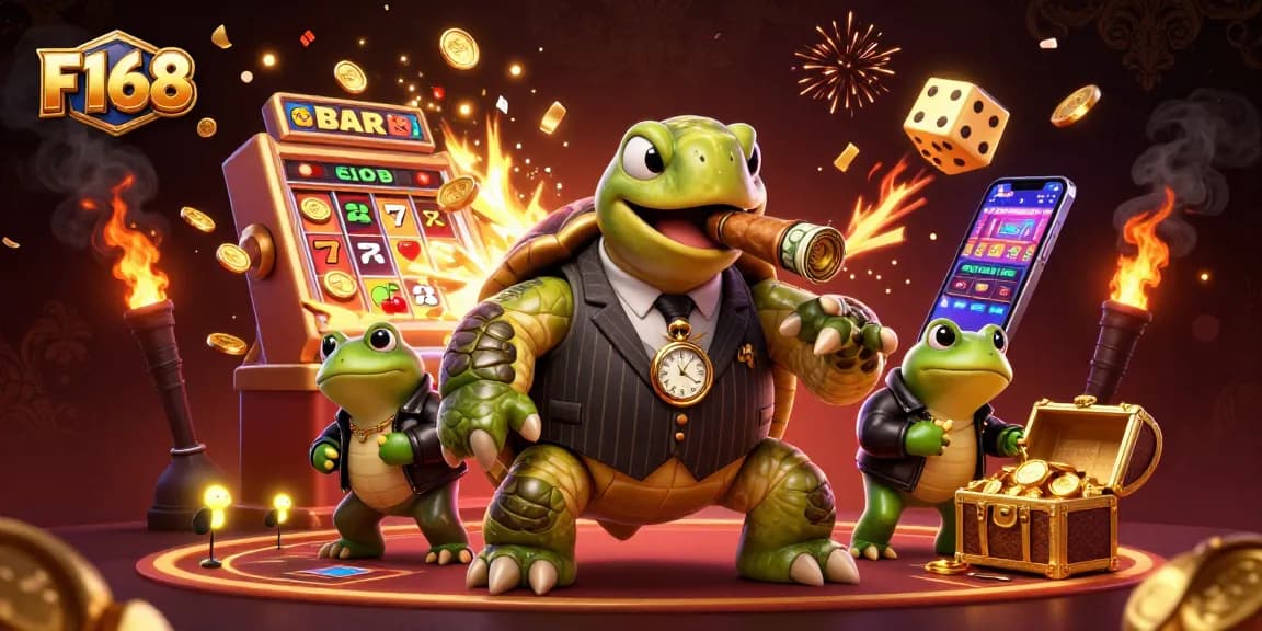 Experience F168's thrilling slot games and jackpots in an electrifying casino scene.
