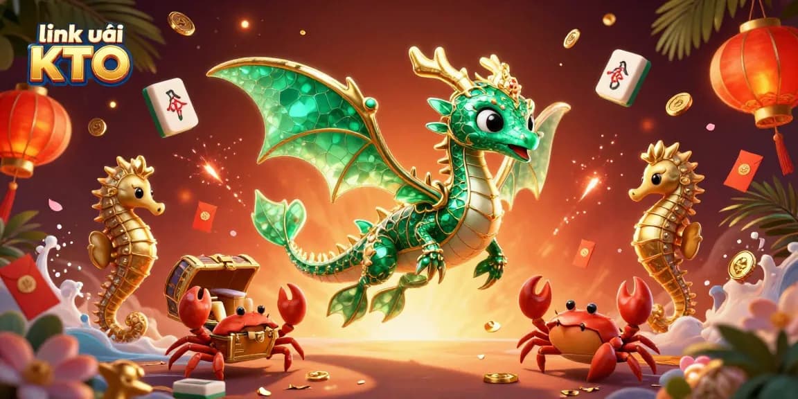 Engage in thrilling gameplay as you discover link vào KTO, highlighted by a treasure-laden sea dragon and festive casino elements.