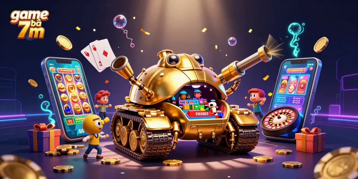 Experience game bài 7m action in a vibrant 3D casino scene, packed with colorful elements and excitement.