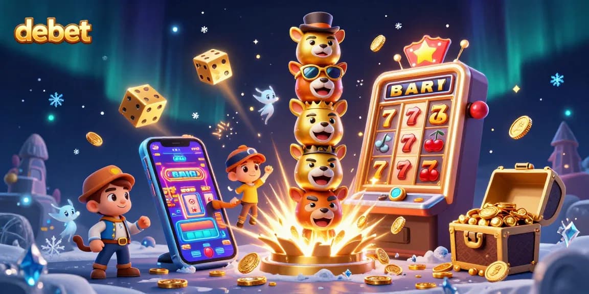 Engage with debet's vibrant 3D illustration showcasing a golden totem pole amid a jackpot explosion.