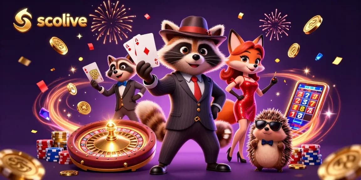 Socolive offers thrilling live gambling experiences with a lively raccoon and vibrant characters.