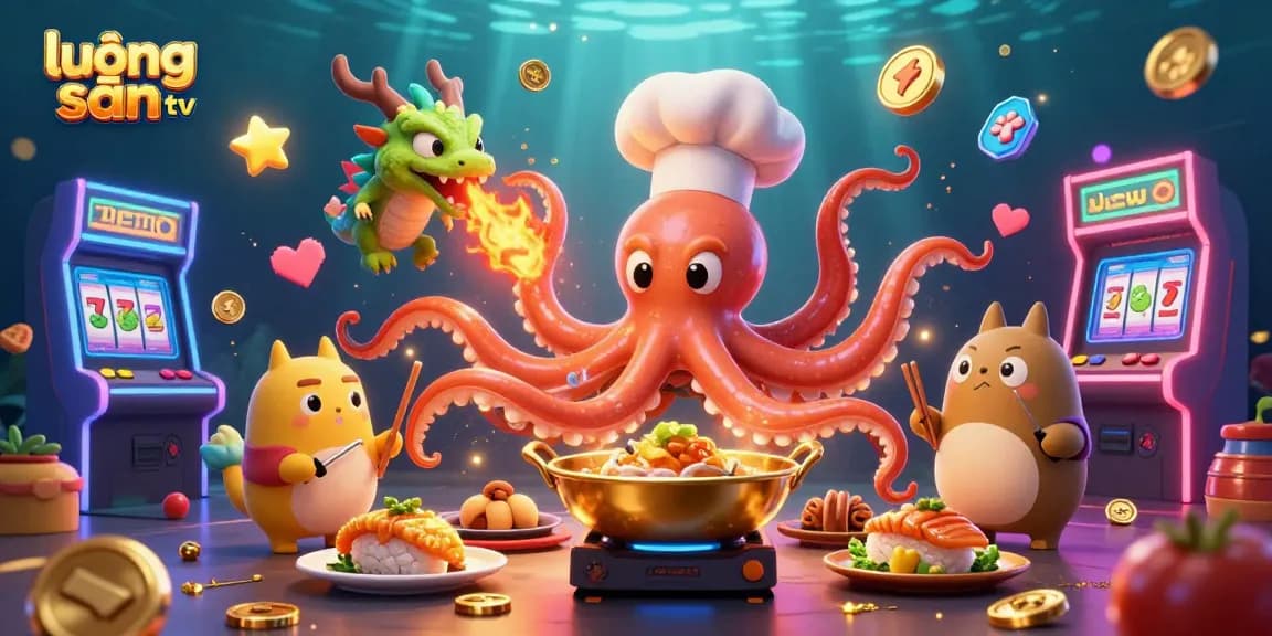 Lương Sơn TV offers a vibrant, exhilarating casino experience with slot reels and dynamic characters.