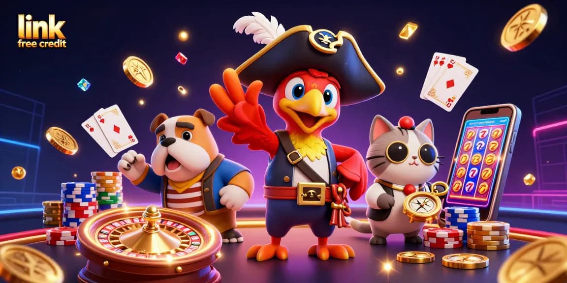 Win big with link free credit offers in this vibrant 3D casino scene of fun!