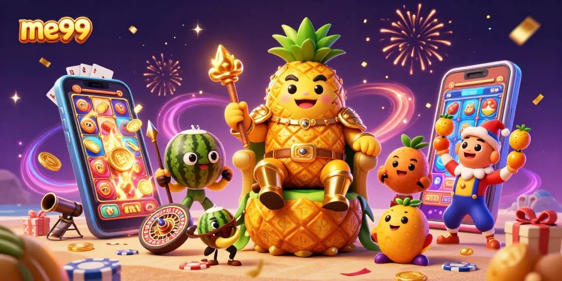 Experience me99 in action with a lively casino scene featuring exciting games and characters.
