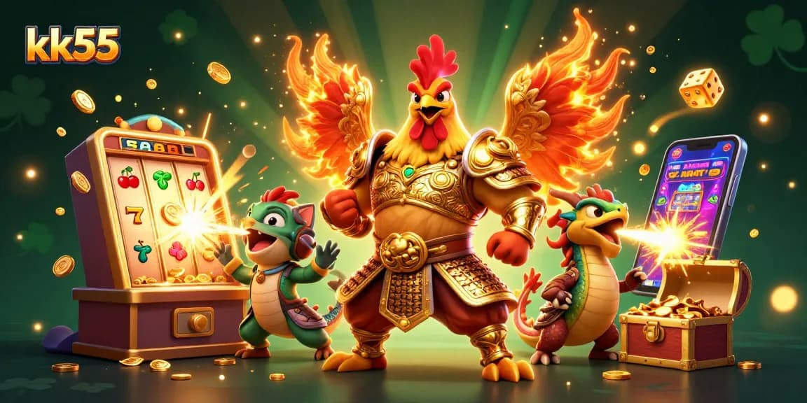 Experience thrilling gaming at kk55 with a vibrant scene showcasing fierce warriors and jackpot excitement.