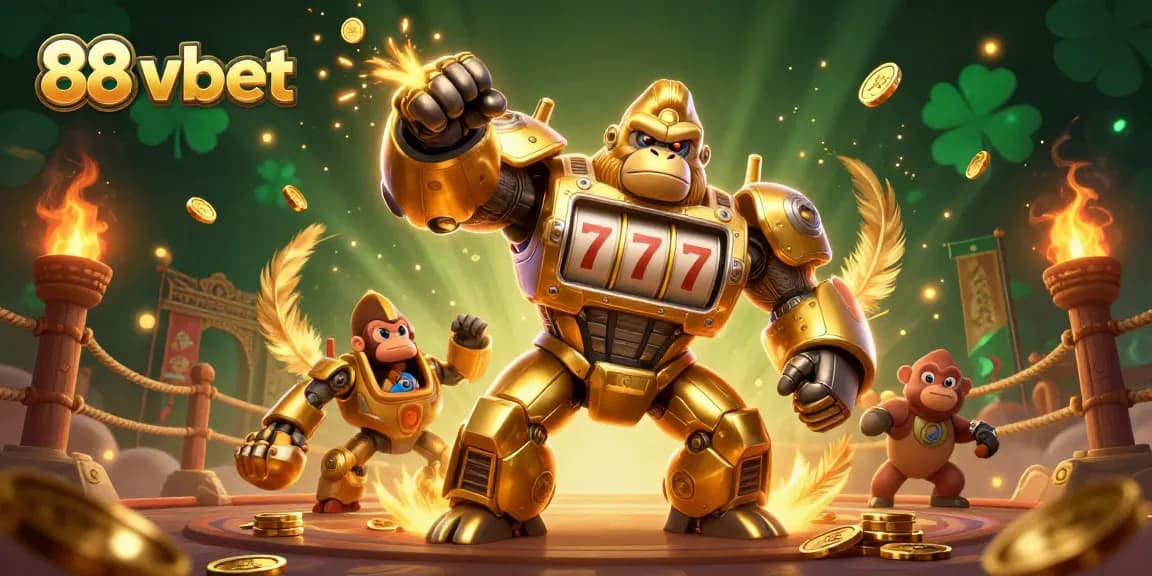 Experience thrilling wins with 88 vbet's vibrant casino adventure featuring a golden mech and explosive action.