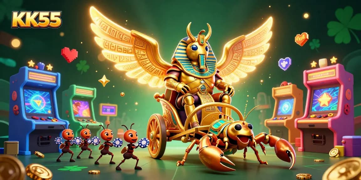 Experience thrilling jackpots at KK55 with vibrant 3D characters and colorful casino elements.