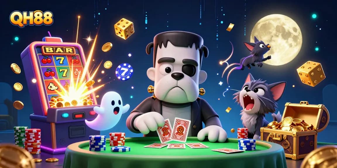Experience the thrill of QH88 with a dynamic 3D casino scene showcasing a colorful gaming atmosphere.