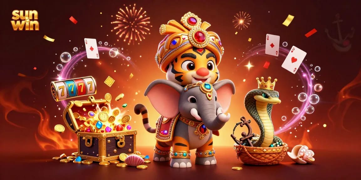 Experience thrilling action with the sun win platform surrounded by vibrant slots and rich treasures.