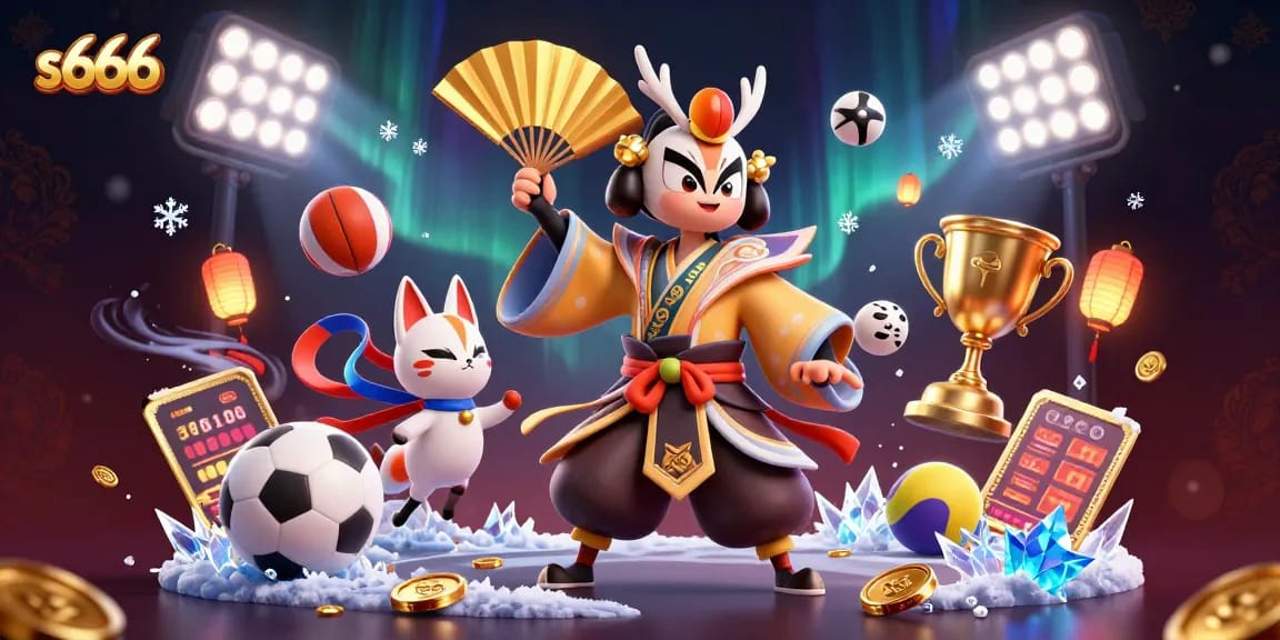 S666 online casino illustration featuring dynamic sports elements and animated characters.