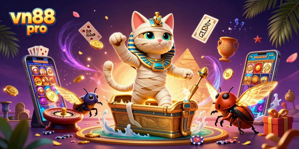 Win exciting games at vn88 pro while exploring a themed pyramid casino scene filled with vibrant elements.