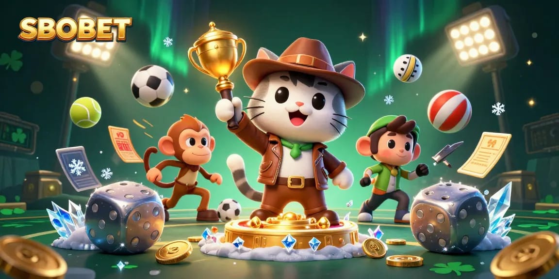 SBOBET offers an adventurous gambling experience with a cinematic scene of sports and treasures.