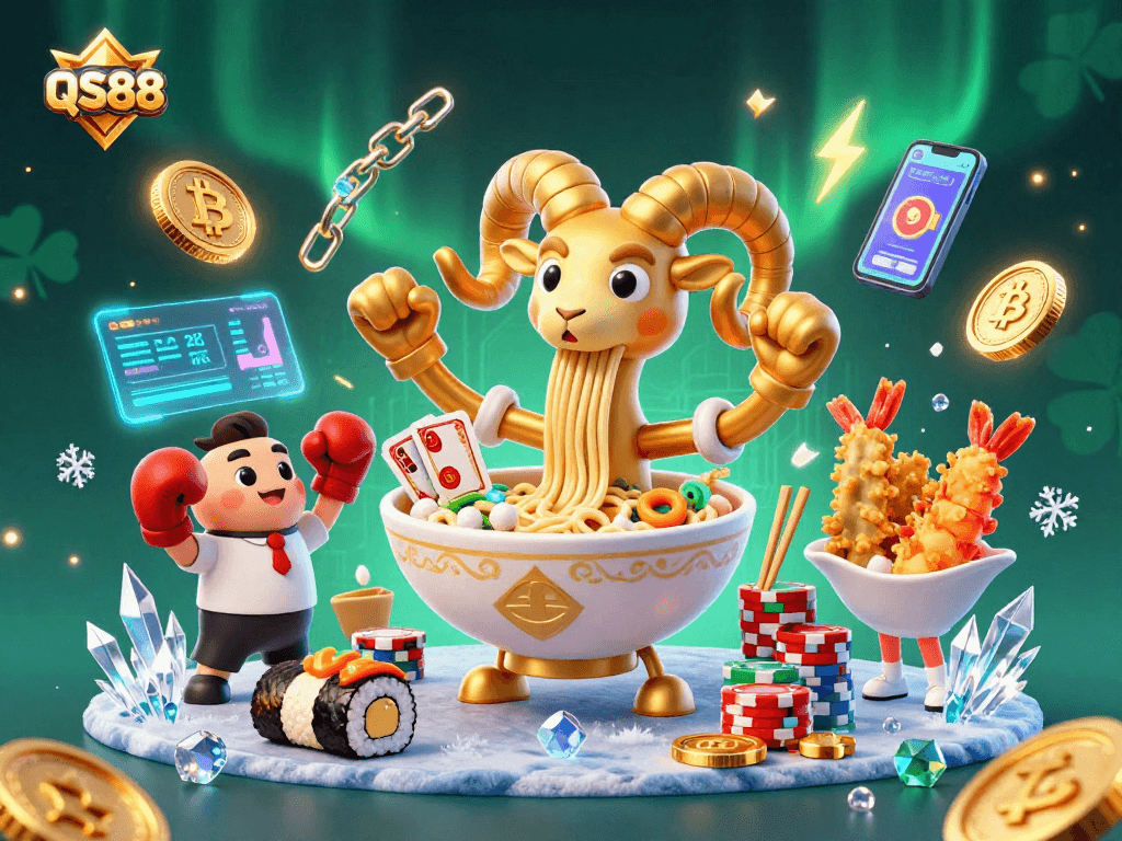 Experience the exciting world of QS88 with a vibrant, dynamic casino-themed 3D illustration.