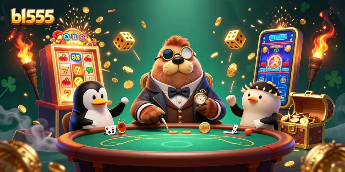 Experience the thrill of bl555 with a jolly walrus playing poker underwater amidst an explosion of casino excitement.