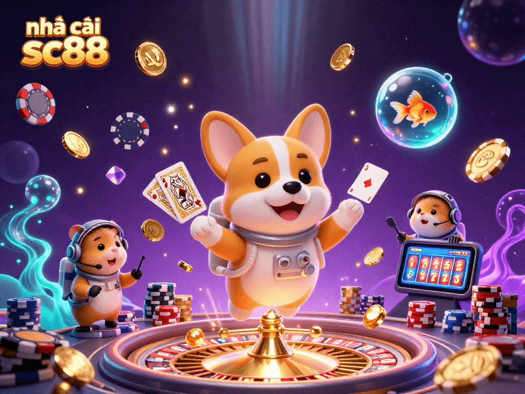 Experience thrilling gaming at nhà cái sc88 amid floating coins and vibrant casino elements.