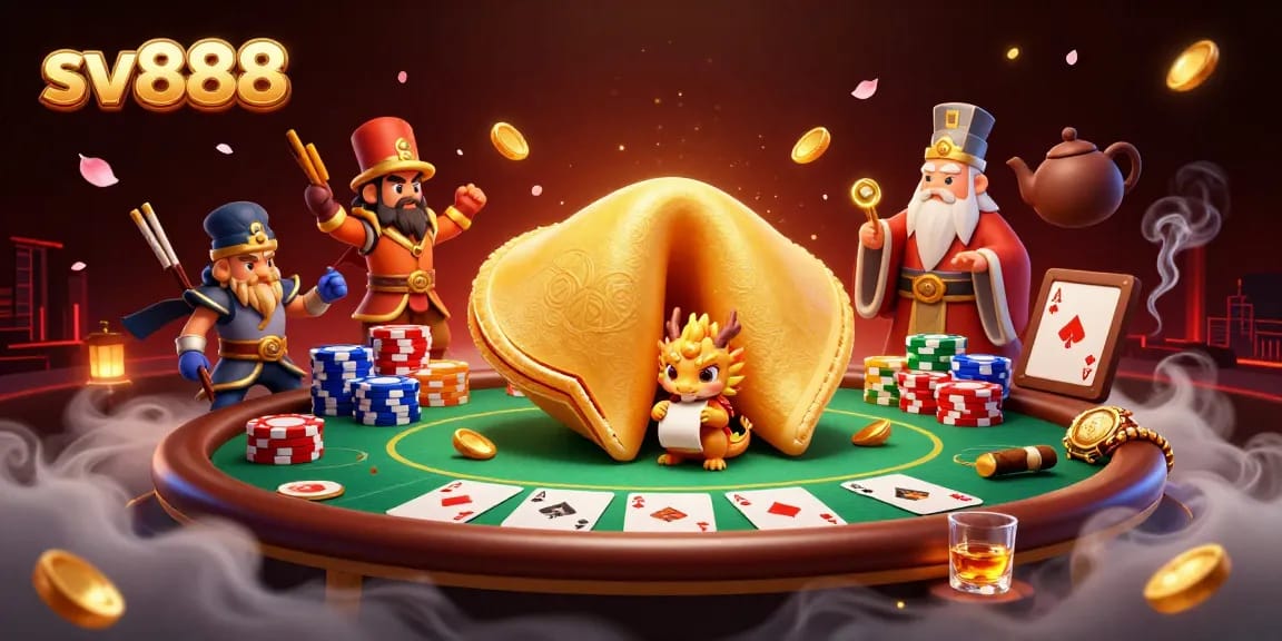 Engage with sv888's thrilling poker scene featuring a wise dragon and golden fortune elements.