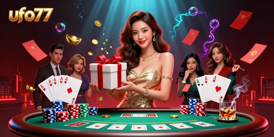 Place bets and win big at ufo77 with vibrant casino-themed action and festive elements.