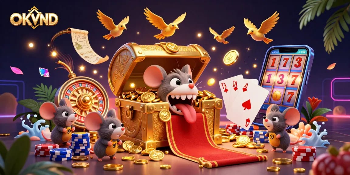 Experience excitement with OKVND's unique treasure chest, luring players with riches.