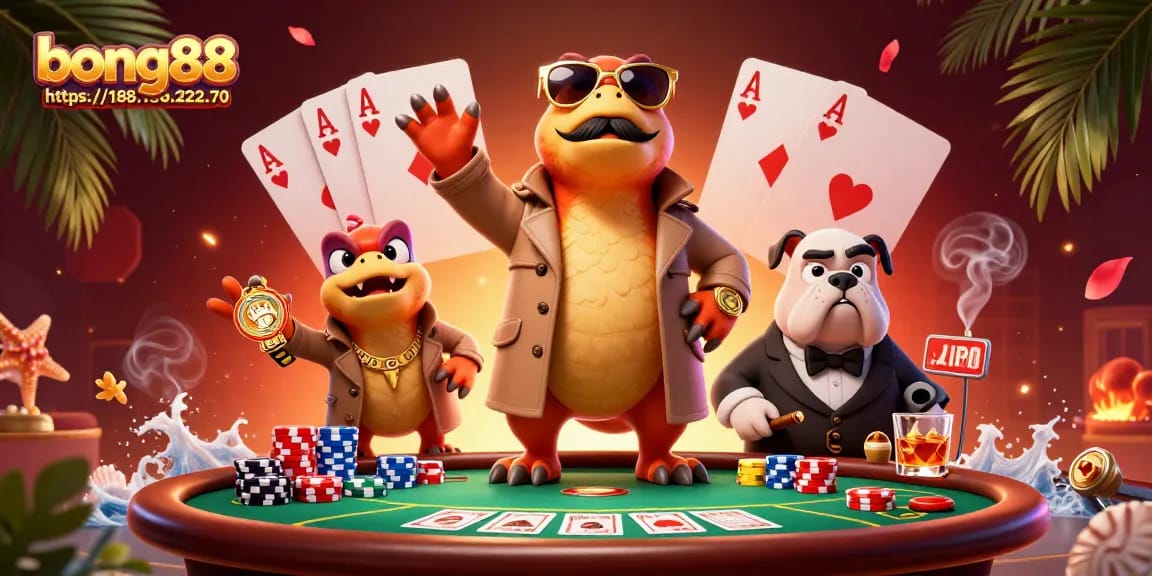 Bong88 https://188.166.222.70 showcases raptors in disguise entering a casino, highlighting poker excitement.