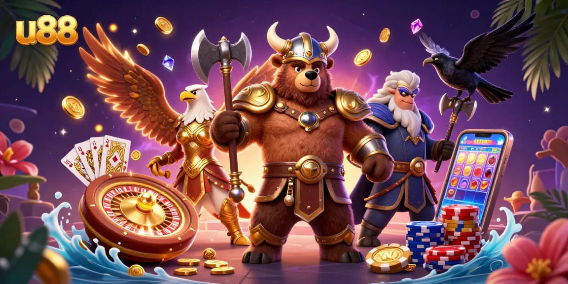 Engage in thrilling gameplay at u88, featuring vibrant characters and dynamic gambling elements.