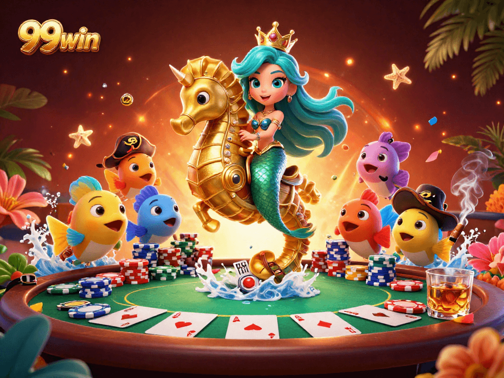 Experience thrilling gameplay with 99win's vibrant casino scene featuring a mermaid and seahorse.