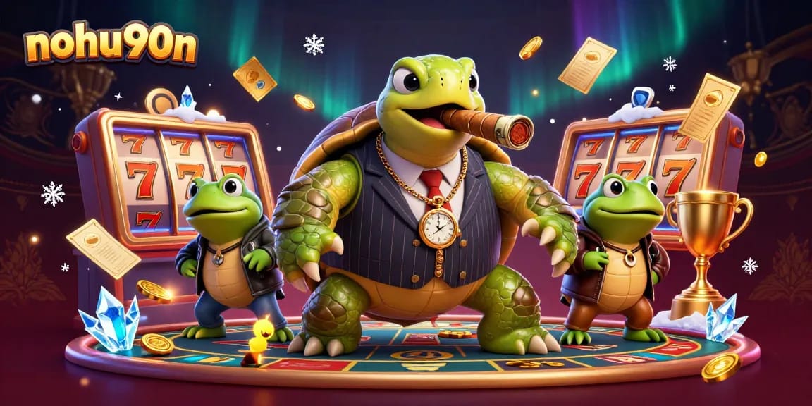 Experience jackpot wins at nohu90n with a dynamic casino scene featuring a snapping turtle in a mobster suit.