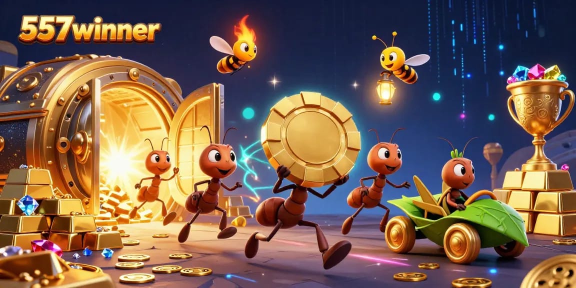 Engage with the vibrant world of 555winner while exploring a thrilling heist featuring cartoon ants and treasures.