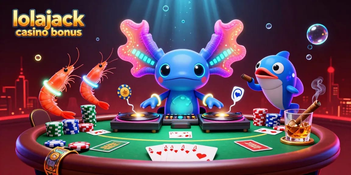 Experience the excitement of the lolajack casino bonus with vibrant characters and casino elements.