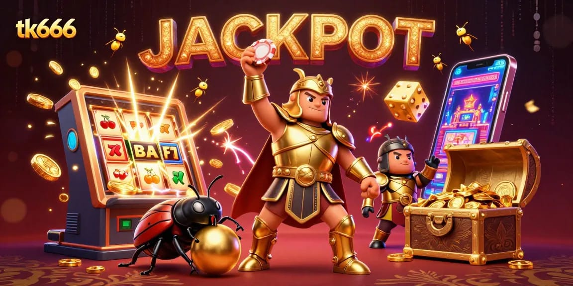 Experience the thrill of winning at tk666 with vibrant casino gaming elements and animated characters.