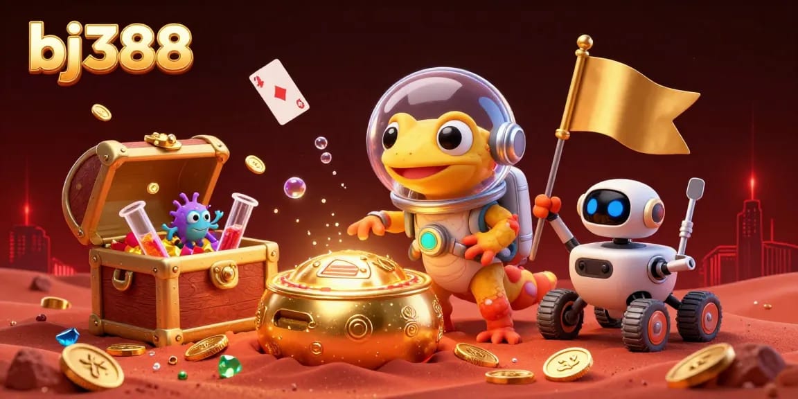 Experience thrilling gaming action at bj388 with a vibrant Martian scene featuring a lively casino discovery.