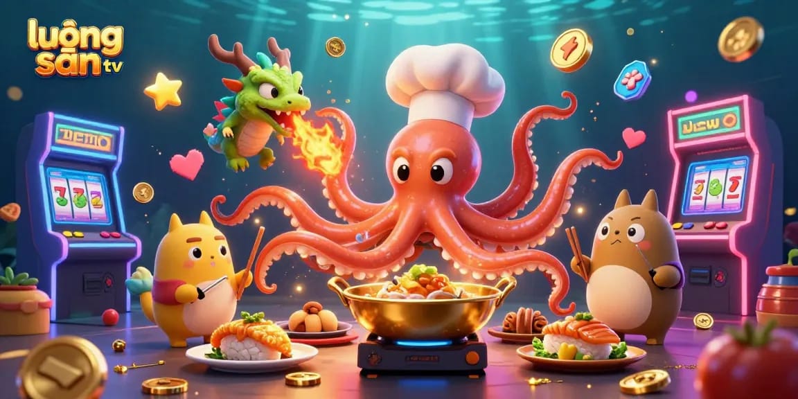 Lương Sơn TV offers a vibrant, exhilarating casino experience with slot reels and dynamic characters.