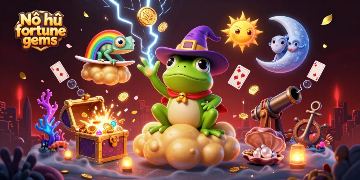 Win golden treasures in Nổ hũ fortune gems amidst vibrant casino elements and magical gameplay.