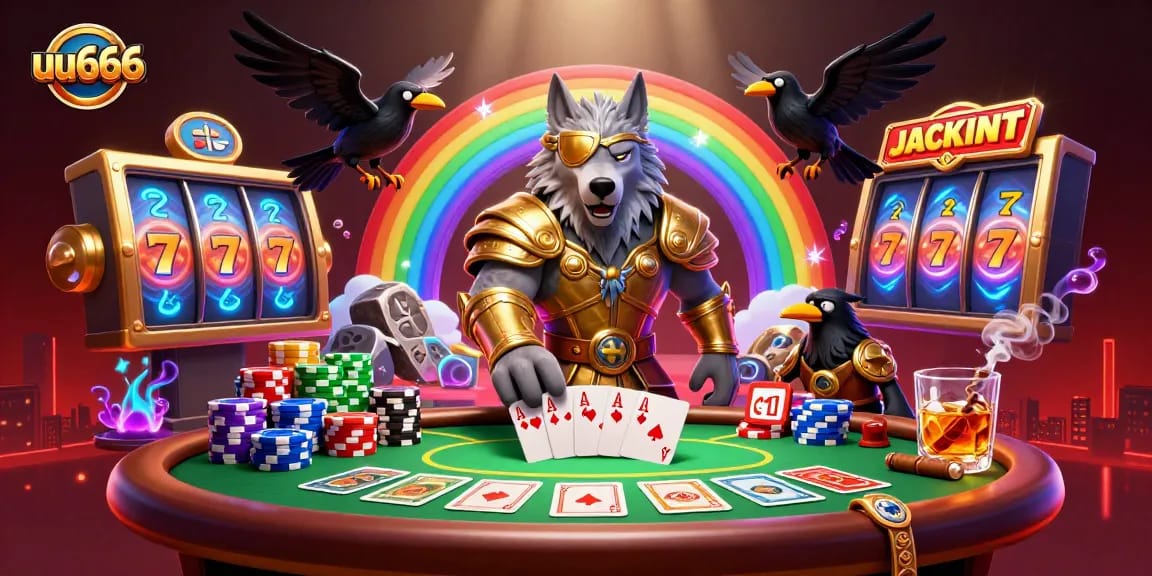 Engage with poker action at uu666, highlighted by Odin wolf and game elements.