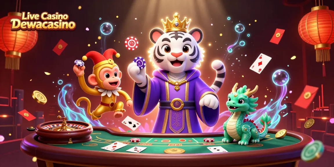 Engage with Live Casino Dewacasino's thrilling experience featuring characters and gaming elements.