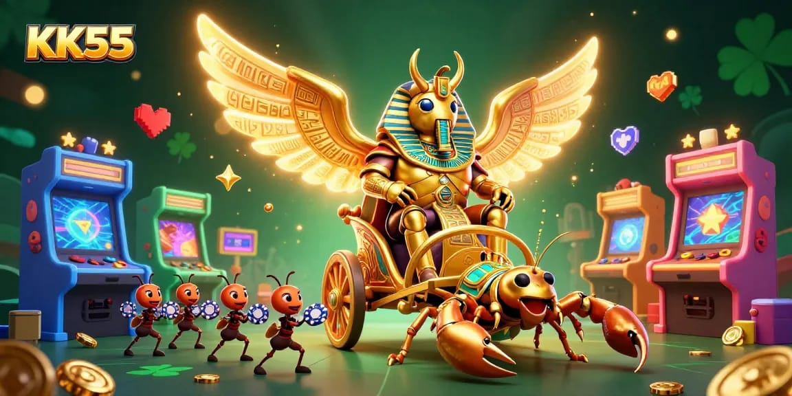 Experience thrilling jackpots at KK55 with vibrant 3D characters and colorful casino elements.