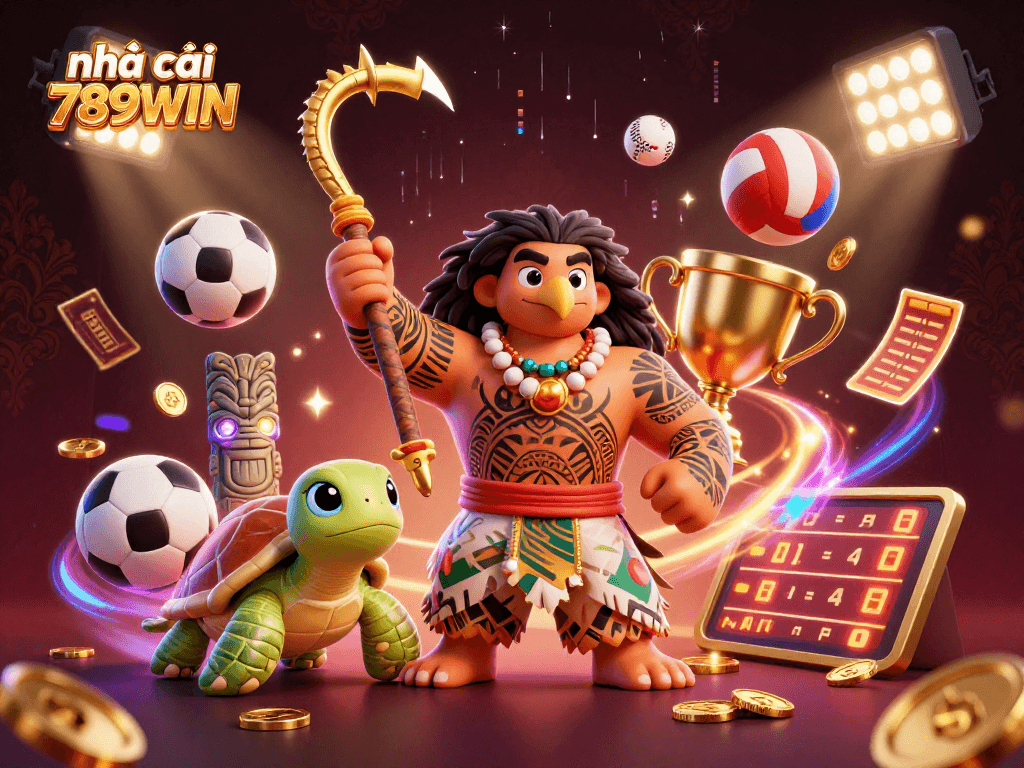 Engage with nhà cái 789WIN in an exciting 3D cartoon casino scene featuring unique gaming elements and vibrant characters.