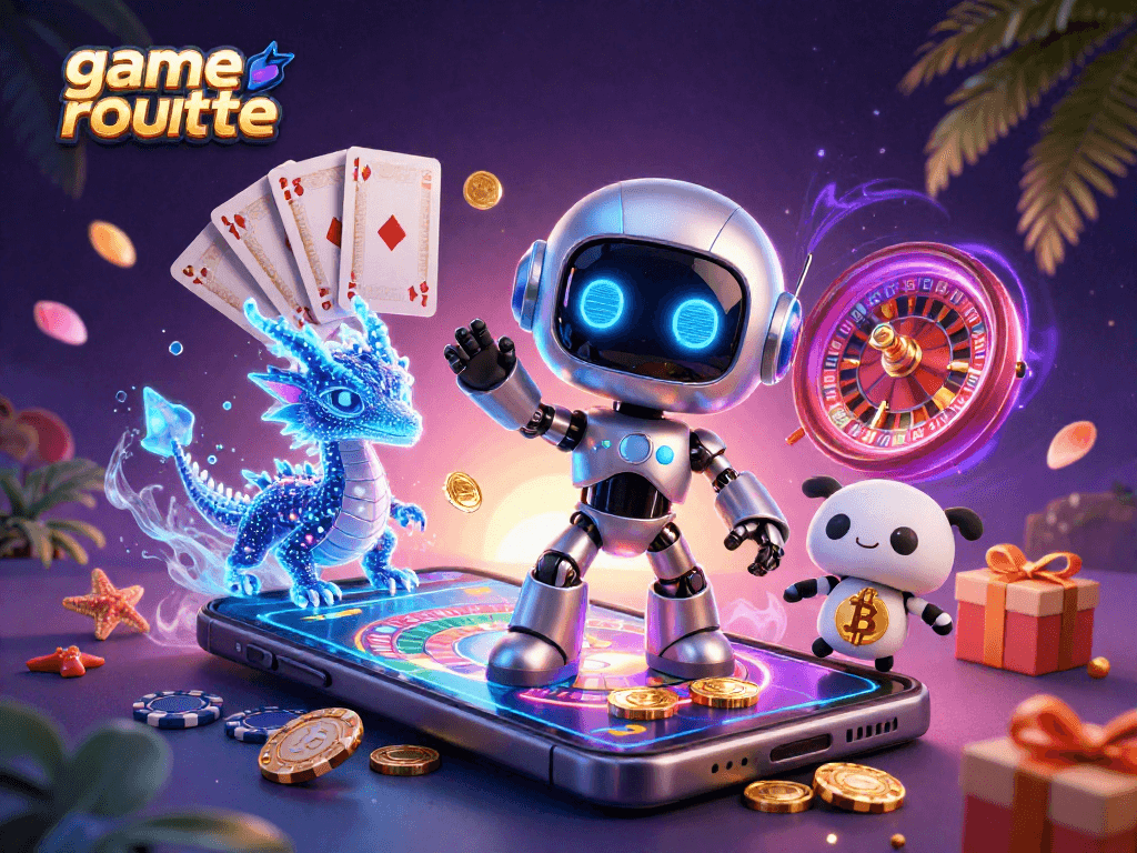 Experience exciting game roulette action with a vibrant cyberpunk illustration featuring a robot and dragon.