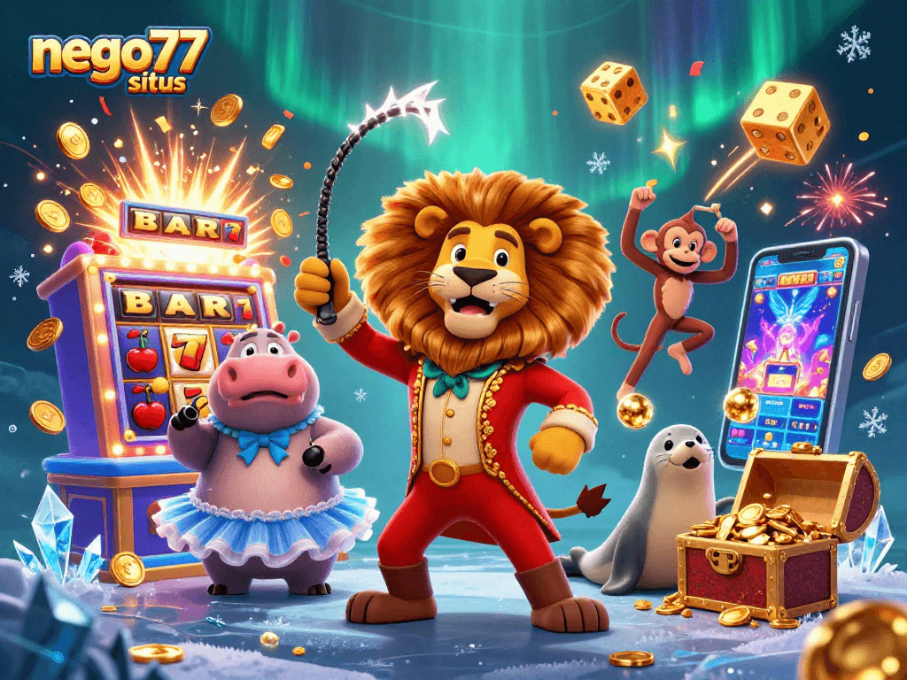 Engage with the exciting mundo of gambling at nego77 situs with vibrant characters and casino elements!