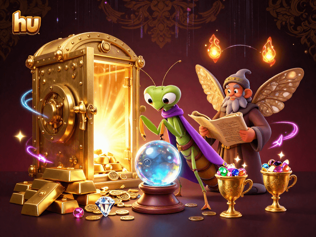 Experience the mystical gaming world at hu, with a fortune teller predicting jackpot wins.