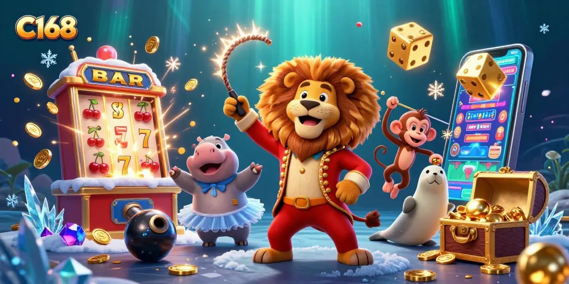C168 brings excitement alive with a colorful casino scene featuring sparkling characters and dynamic gaming elements.