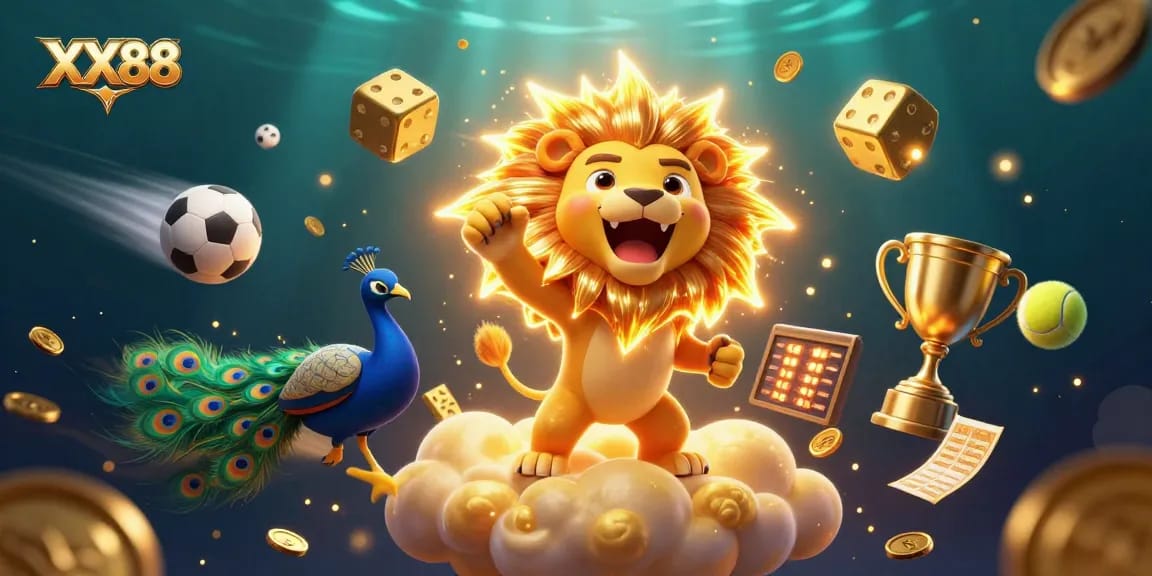 Join the excitement at XX88 with vibrant gaming elements and a dazzling animated scene.