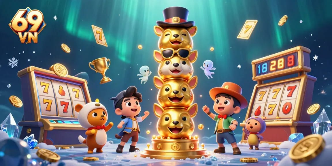 Experience online gaming excitement with 69 VN's vibrant casino elements and lively characters.