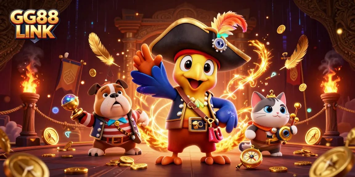 Engage with GG88 LINK at a vibrant online casino featuring unique characters and gaming elements.