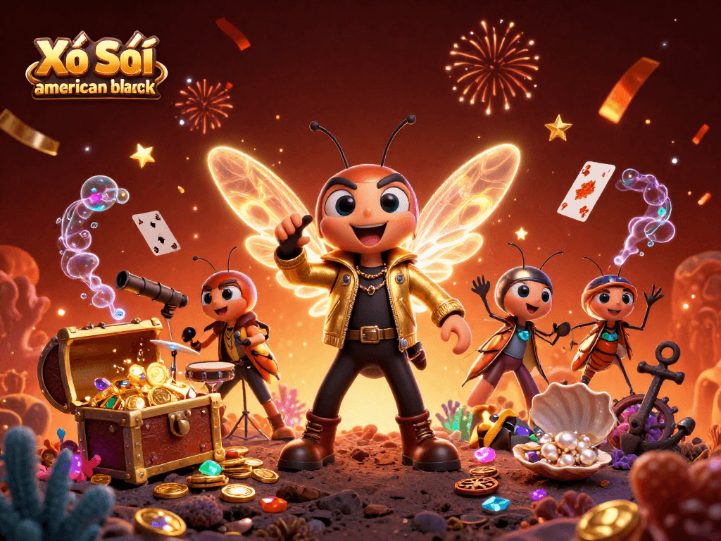 Experience the thrill of Xổ Số american blackjack with a vibrant 3D casino scene full of action.