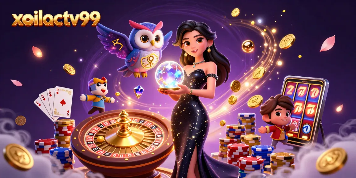 A stunning 3D representation of the xoilactv99 casino brand, showcasing rich gambling elements and vibrant imagery.