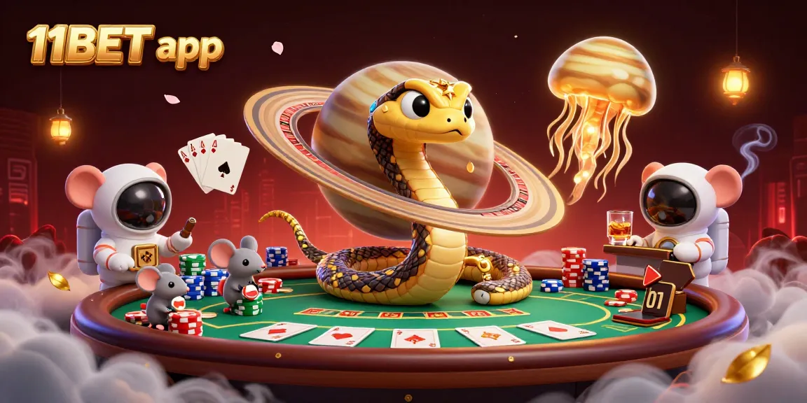 Engage with the thrilling 11BET app, showcasing betting mice among cosmic themes in a stunning 3D illustration.