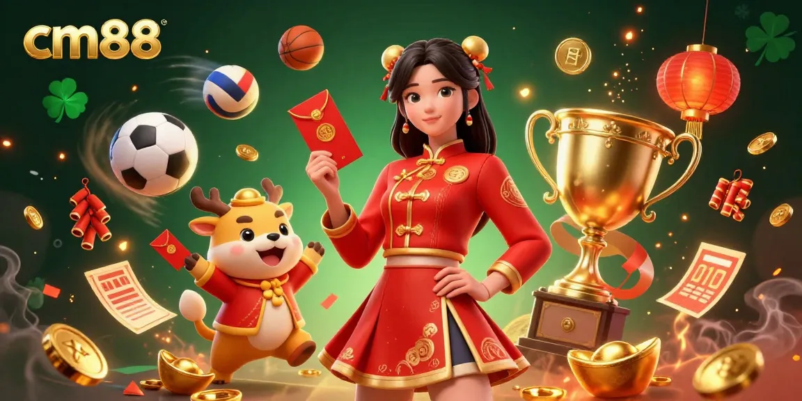 Join the excitement at cm88 with vibrant characters and dynamic sports elements in this lively gaming illustration.