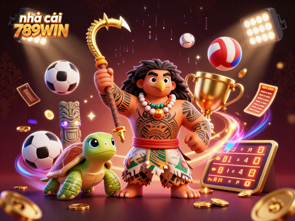 Engage with nhà cái 789WIN in an exciting 3D cartoon casino scene featuring unique gaming elements and vibrant characters.