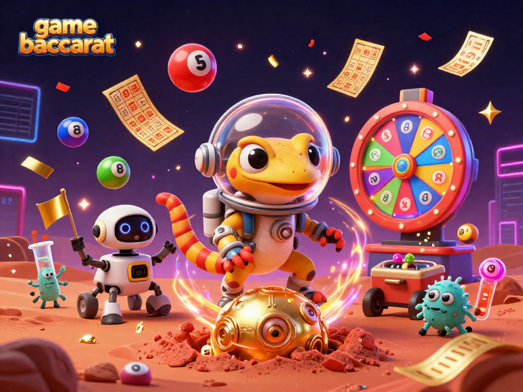 Experience game baccarat with vibrant alien characters and dynamic casino elements.