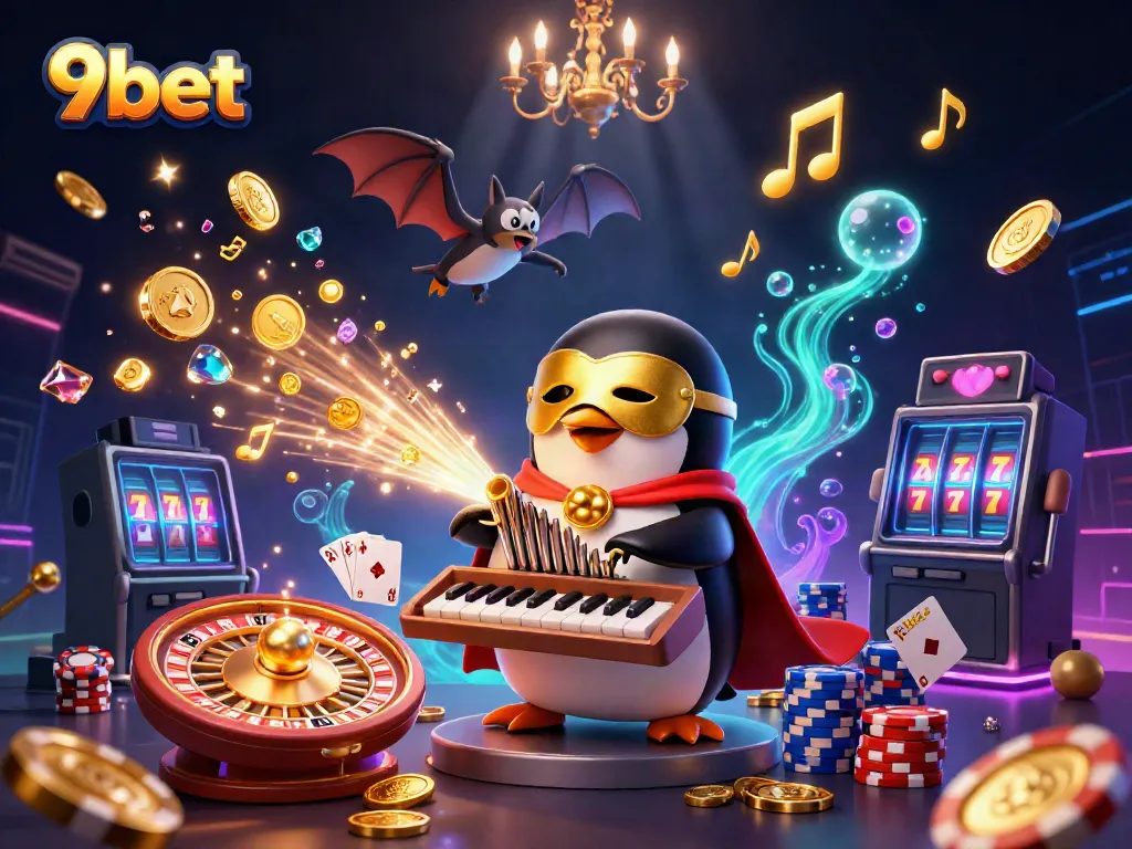 Experience the thrills of 9bet with a vibrant 3D scene showcasing lavish casino elements